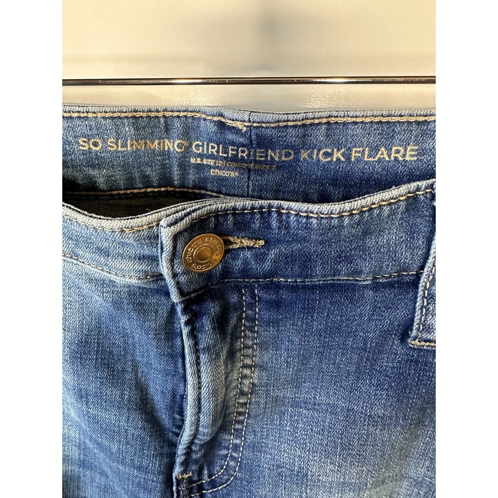 Chico's So Slimming Girlfriend Kick Flare Floral Embroidered Crop Jeans Size 12 - Picture 8 of 14